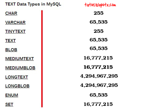 text datatype mysql