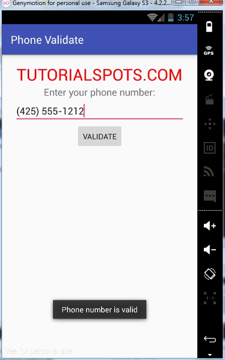 android phone validate example