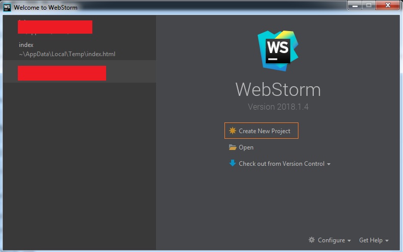 webstorm create new project